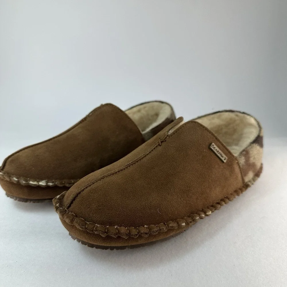 BEARPAW Marc Slippers Men's Size 9 Hickory Suede Sheepskin Lined New In Box